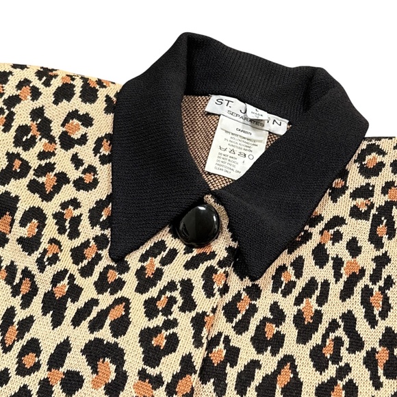St John Separates Leopard Cheetah Animal Wool Cardigan Sweater Dress Womens L - Picture 6 of 12